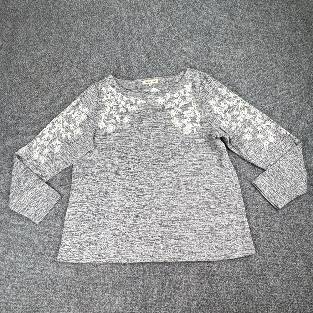 Indigo‎ Soul Top Womens L Grey Heather Embroidered Knit Cottage Whimsigoth Fairy